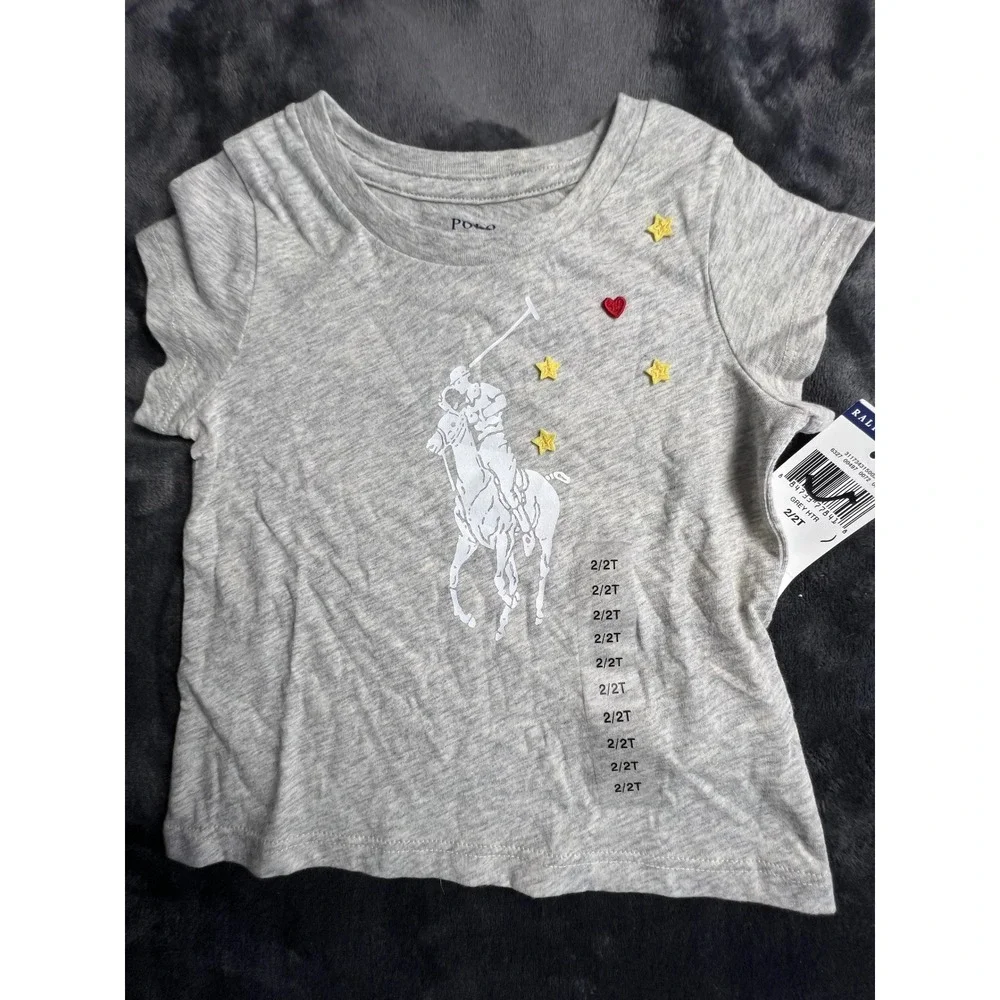 Polo Ralph Lauren Kids‎ Toddler Grey Graphic Tee Shirt Unicorn Stars Heart 2T